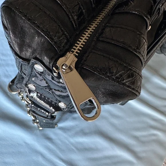 Badgley Mischka | American Glamour | Black Leather + Metal Shoulder Bag - Picture 5 of 8